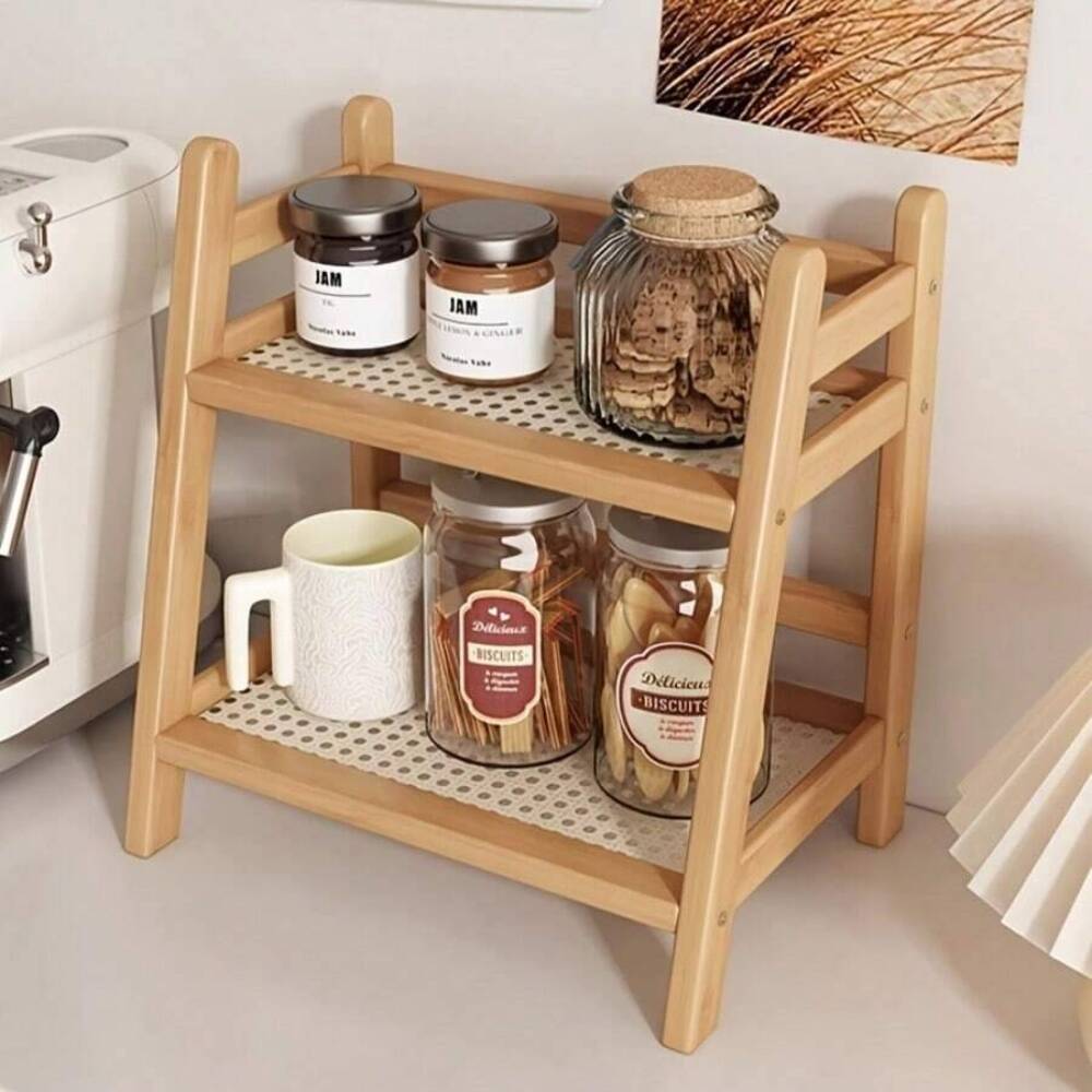 Desktop Organizer Bamboo - رف تخزين من الخيزران ذو طبقتين،