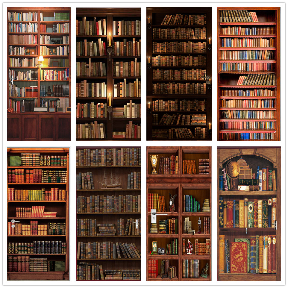 Home Office Bookshelves - ملصق باب ثلاثي الأبعاد PVC ذاتي