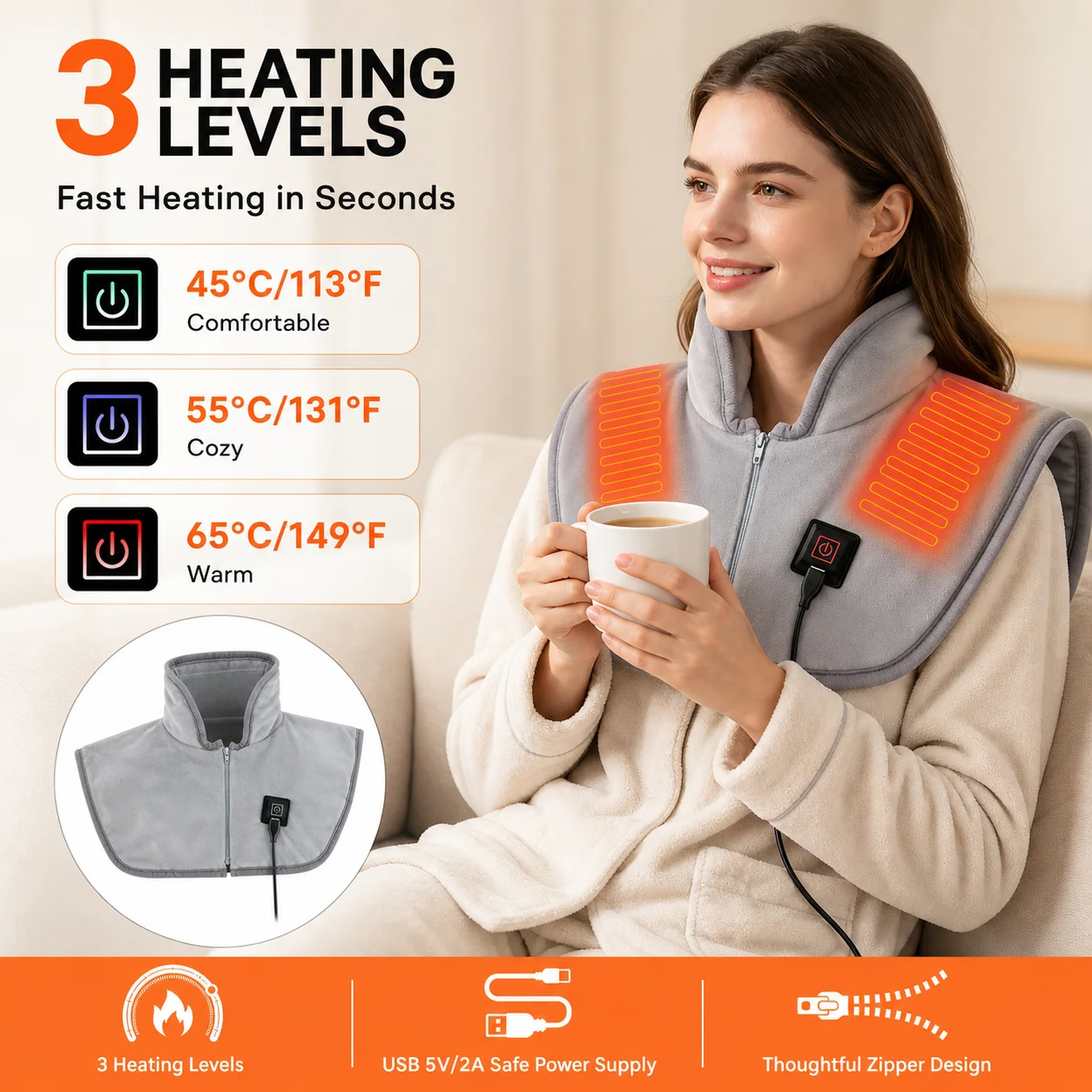 Home Office Hours - شال مدفأ بمنفذ USB مع 3