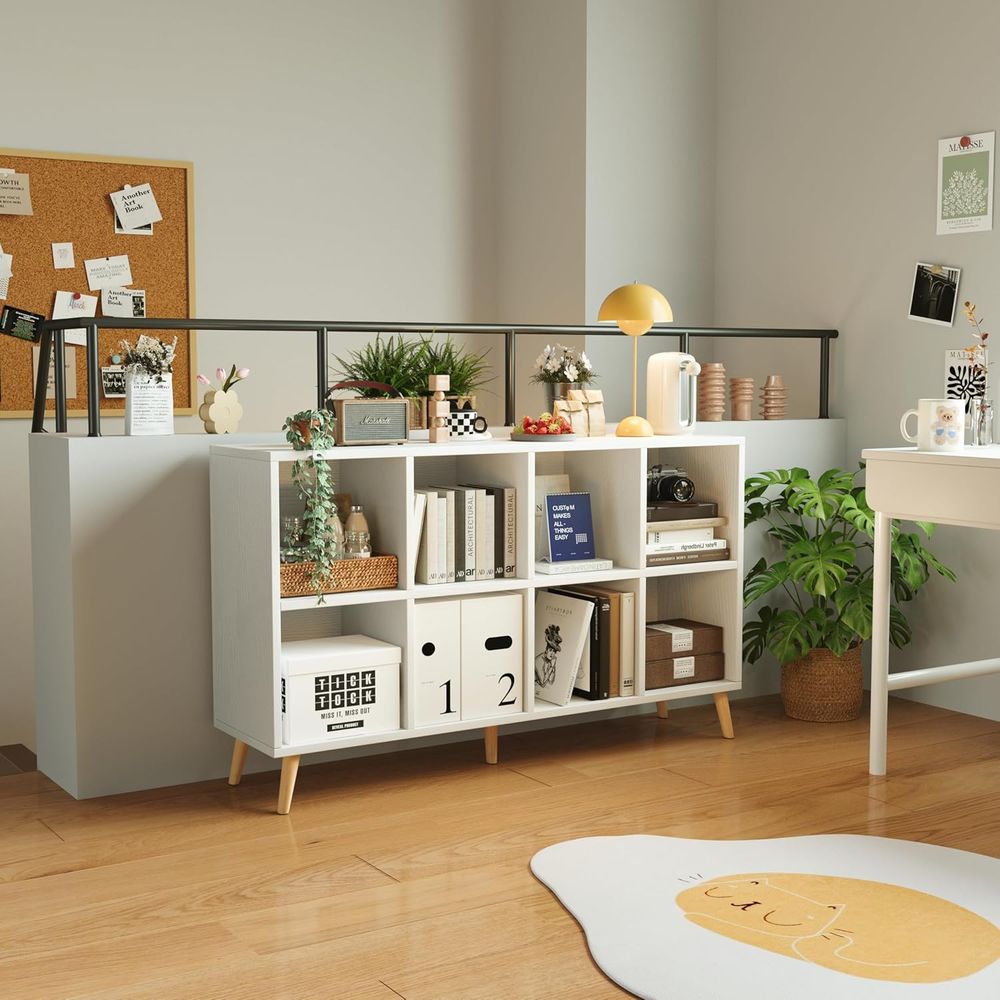 رف كتب خشبي من طبقتين مع أرجل، - مراجعة Home Office Bookshelves وسعره