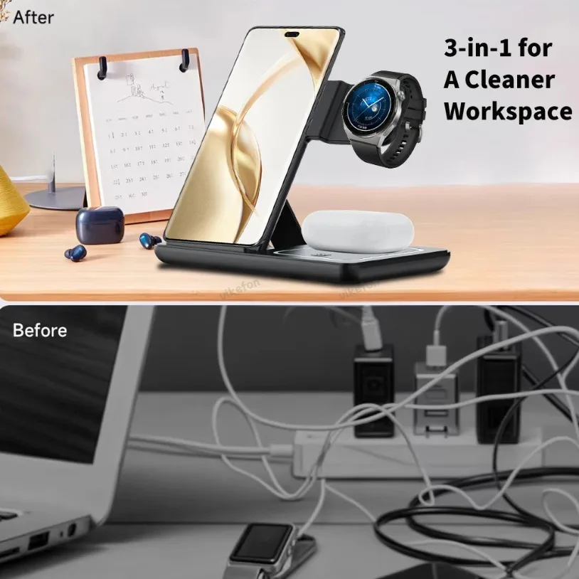 3 في 1 شاحن لاسلكي قابل للطي ح - مراجعة Desk Charging Station وسعره
