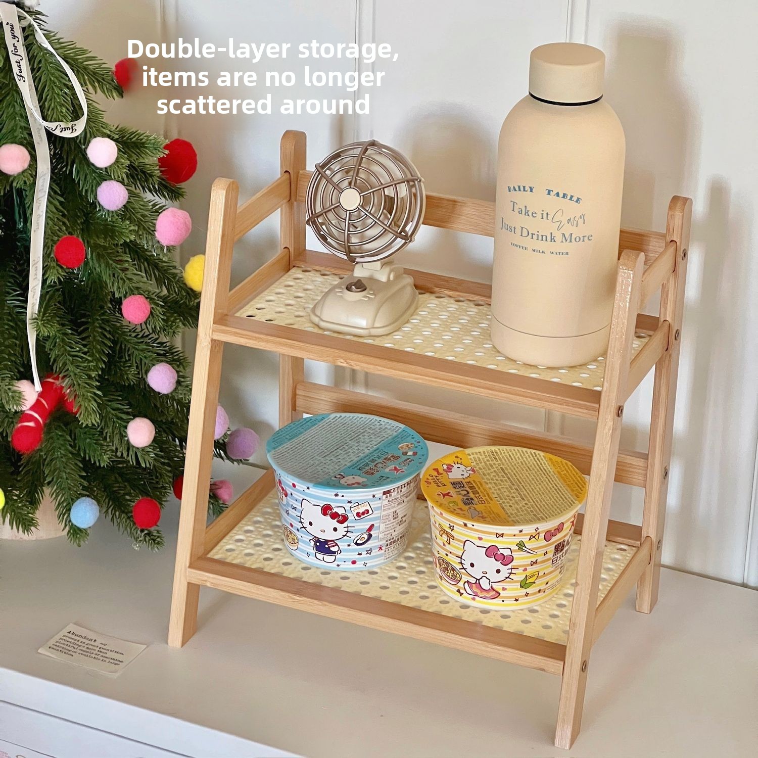رف تخزين على شكل سلم بطبقتين ب - مراجعة Desktop Organizer Bamboo وسعره