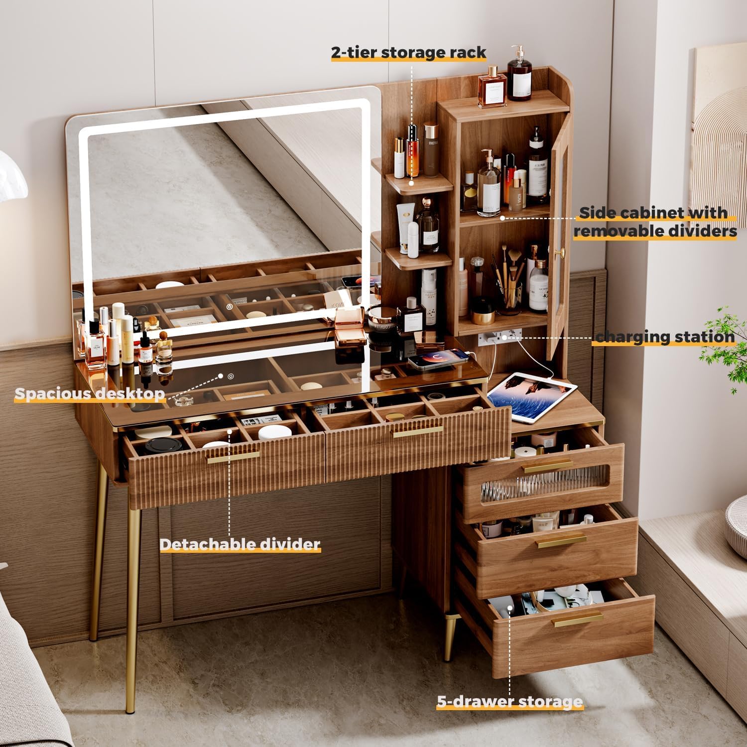 طاولة زينة لغرفة النوم باللون  - مراجعة Desk Charging Station وسعره